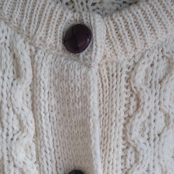 British Wool Cable Knit Cardigan Button Front Sweater Size L Grandpa Sty… - Picture 4 of 11